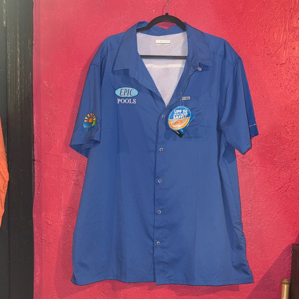 NWT Columbia Men’s Blue Short-Sleeve Work Shirt with Omni shield. Sz XXL